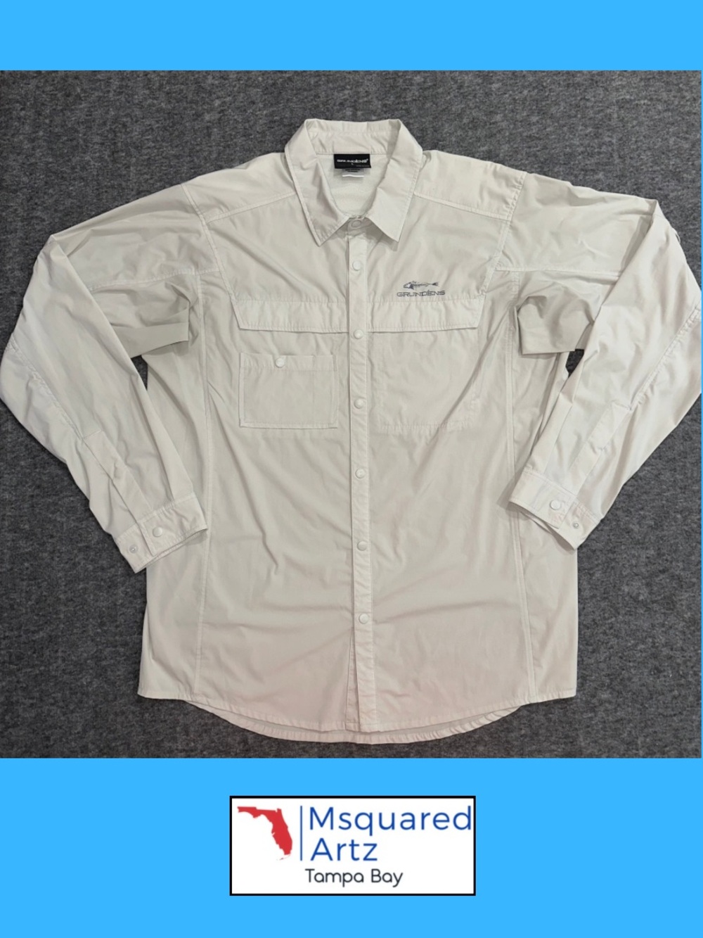 Grundens Men's Large Light Khaki Fishing Shirt Long Sleeve Vented Stretch Snap